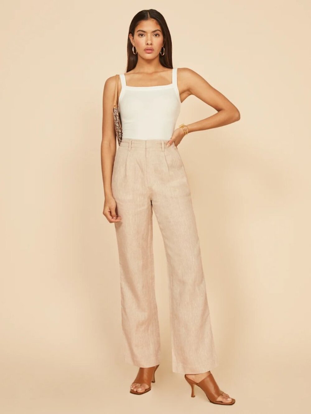 Reformation Cello Pleated Linen Pants in Oatmeal